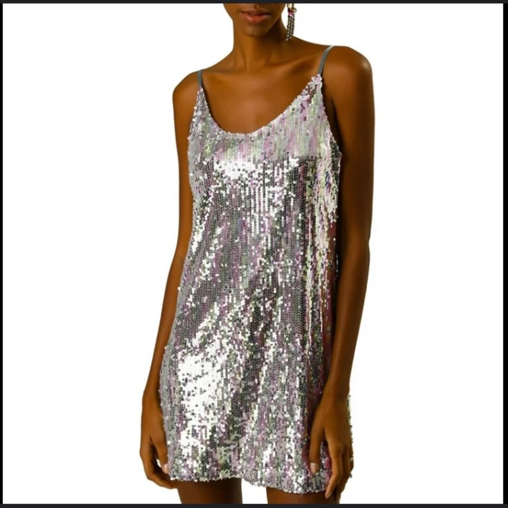 Allegra K Glitter Sequin V Neck Spaghetti Strap Mini Dress (M) NWT!